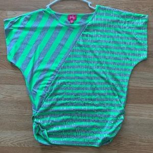 XL Girls Neon Green & Gray shirt w silver sequins